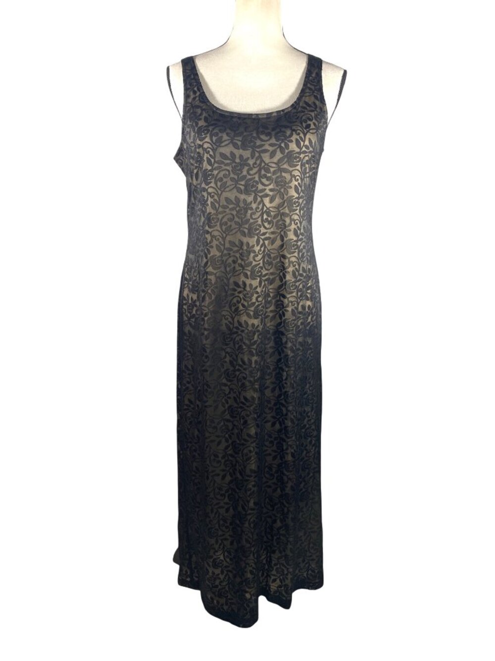 Vintage Y2K Sheer Black Floral overlay Maxi Dress Size 9/10 Lined dark fairy